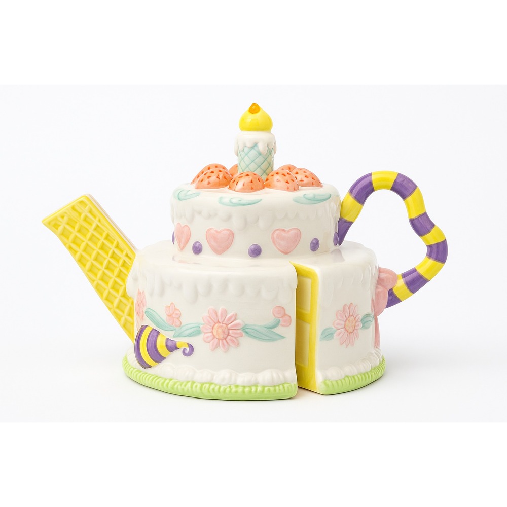 Fitz and Floyd Birthday Cake Teapot Ceramic Decorative Collectible Taiwan